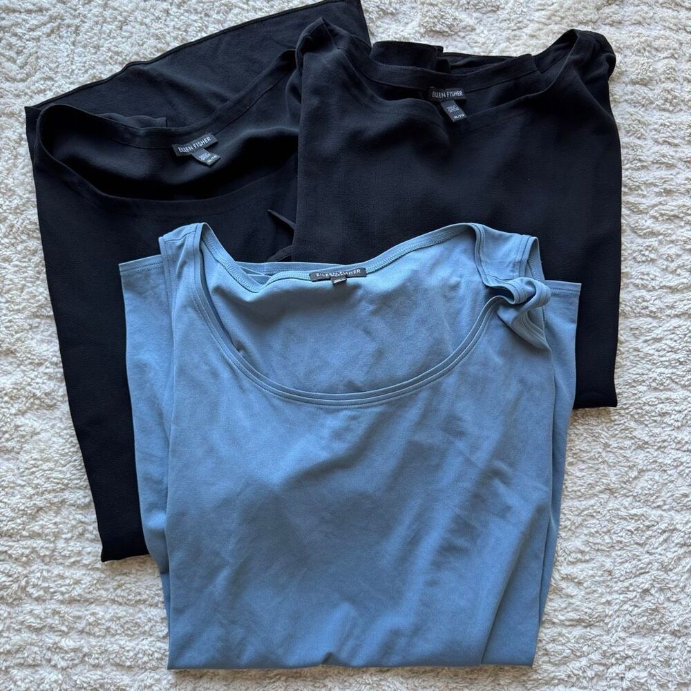 Bundle Of 3 Eileen Fisher 100% Silk Blouse Long Short Sleeve Tunic Size XL